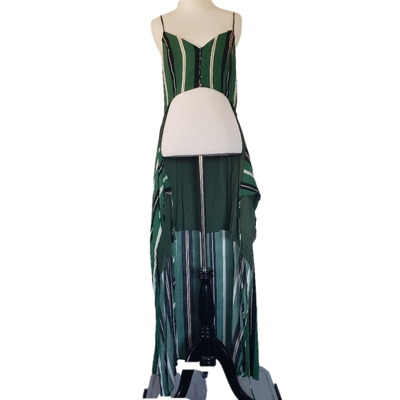 Lush Green Striped Spaghetti Strap Cutout Wrap Dress Size Large - Picture 2 of 5